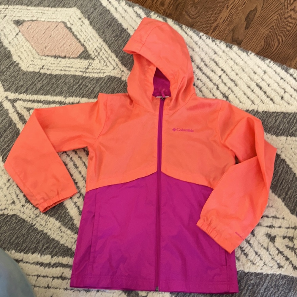 Girls orange/pink Columbia rain jacket